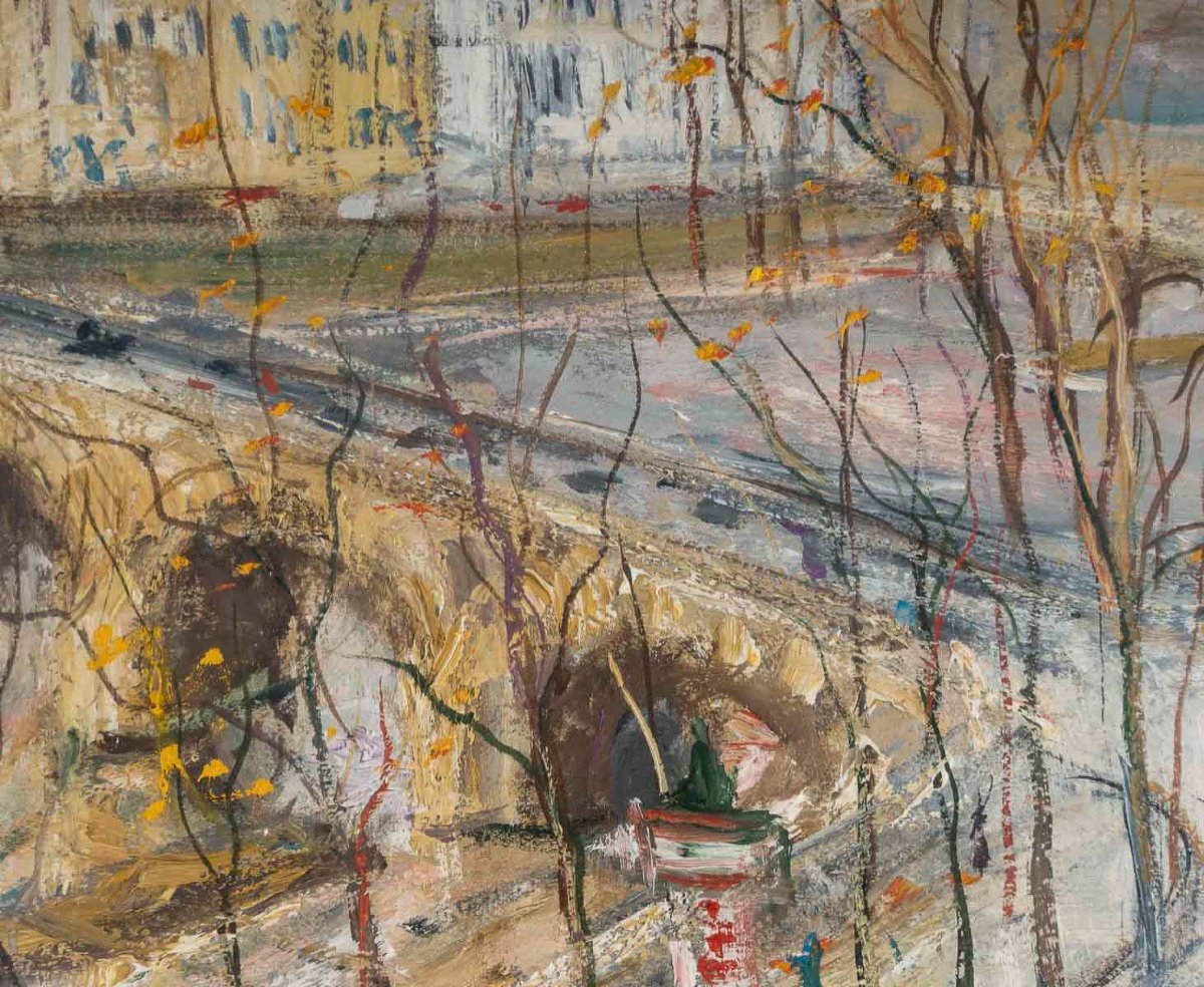 Serge Belloni (1925-2005) Known As The Painter Of Paris Bridge Marie View In Paris Oil On Panel-photo-1