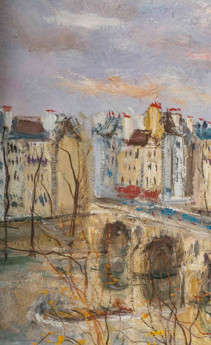 Serge Belloni (1925-2005) Known As The Painter Of Paris Bridge Marie View In Paris Oil On Panel-photo-3