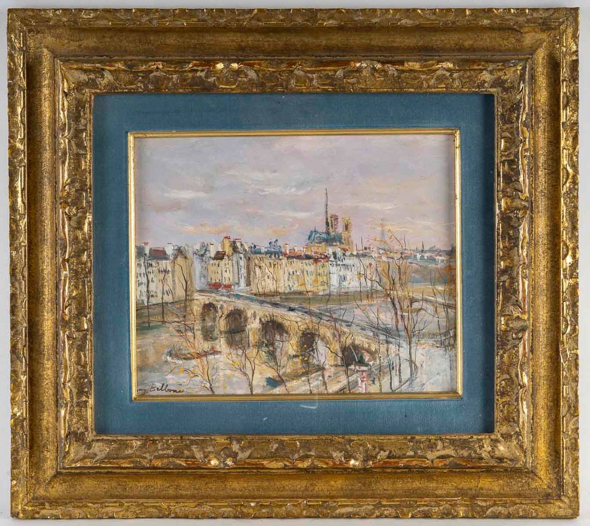 Serge Belloni (1925-2005) Known As The Painter Of Paris Bridge Marie View In Paris Oil On Panel