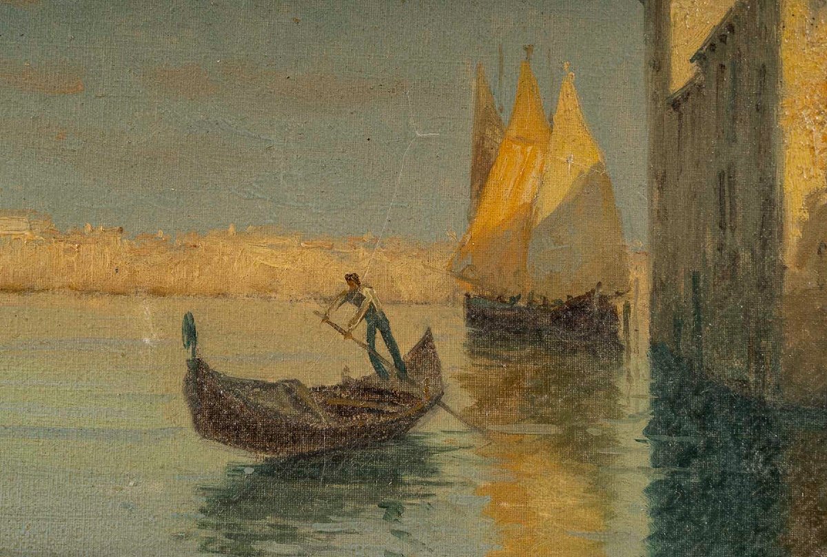 Alphonse Lecoz A Canal In Venice And The Santa Maria Della Salute In The Background Oil On Canvas-photo-4