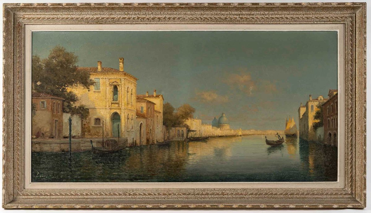Alphonse Lecoz A Canal In Venice And The Santa Maria Della Salute In The Background Oil On Canvas-photo-6