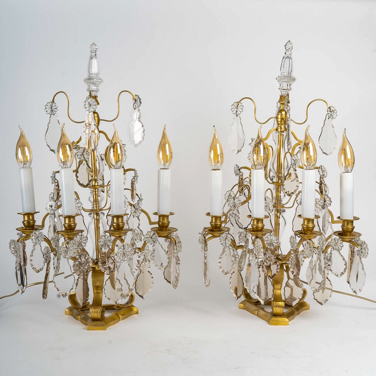 Pair Of Louis XV-style Gilt Bronze And Crystal Baccarat Girandoles Circa 1880