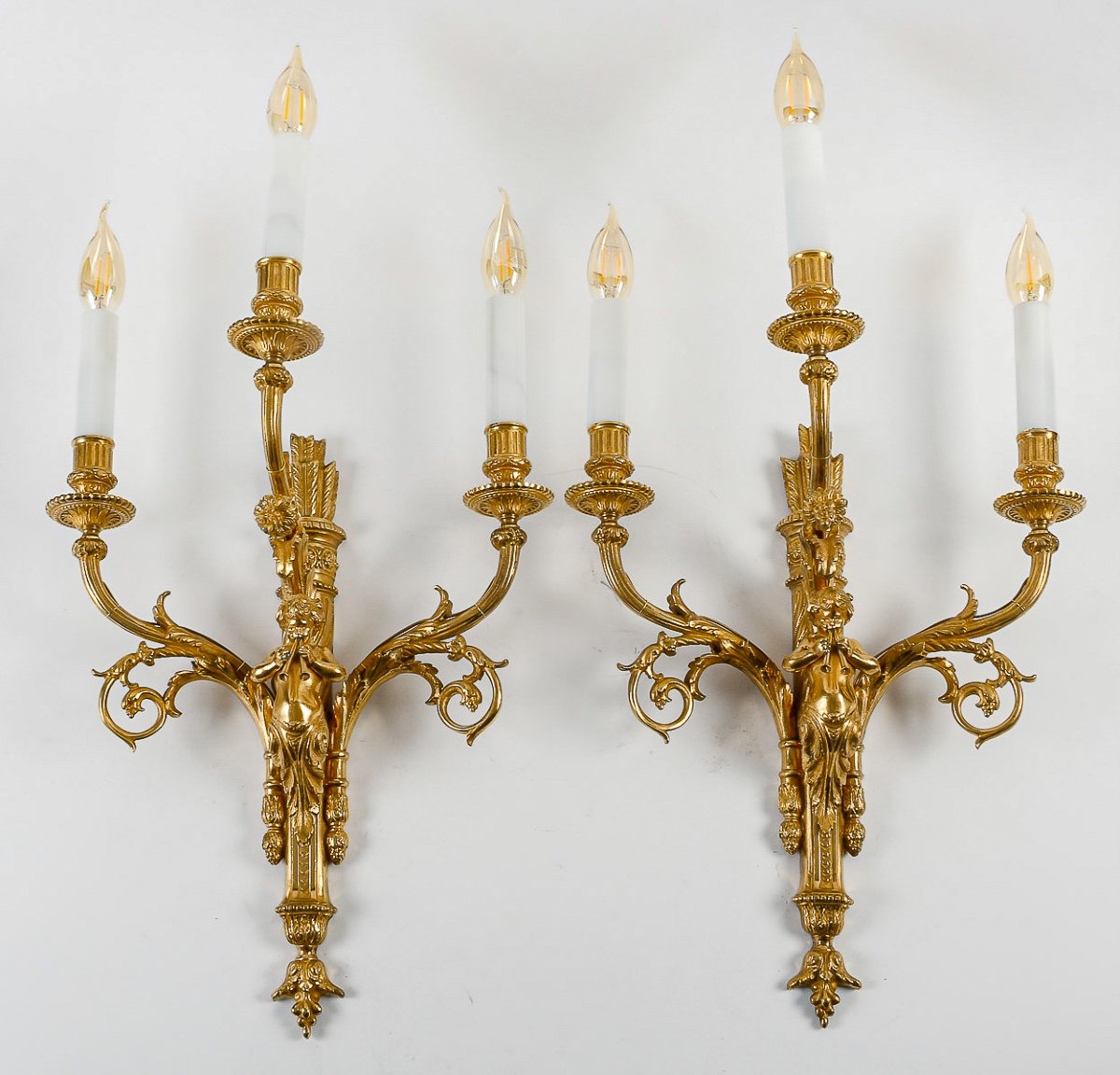 Pair Of Louis XVI Style Ormolu Sconces With Child Musicians Late 19th Century -photo-4