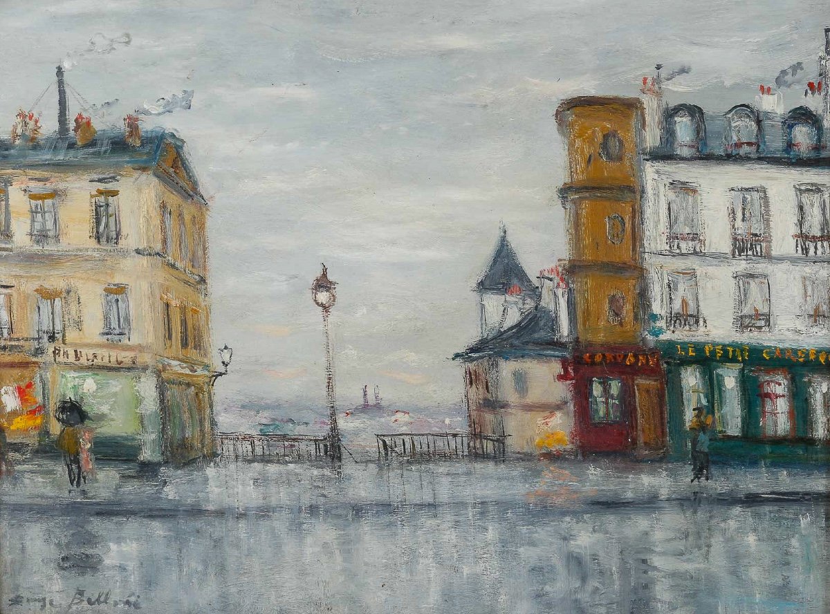 Serge Belloni Le Peintre De Paris (1925-2005) - La Rue Piat Oil On Panel Circa 1980-photo-2