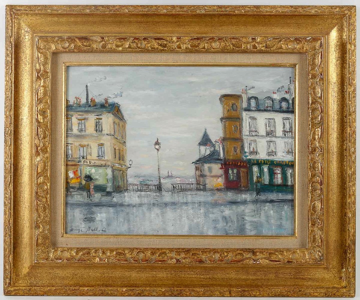 Serge Belloni Le Peintre De Paris (1925-2005) - La Rue Piat Oil On Panel Circa 1980-photo-4