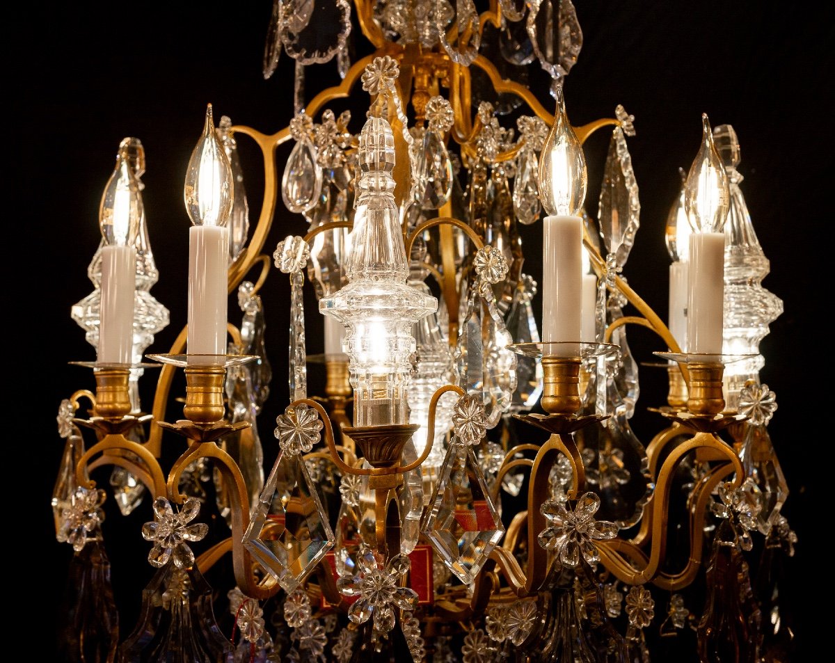 Louis XV Style Chandelier In Gilt Bronze And Cut Crystal Decor Signed Baccarat Circa 1880-photo-2