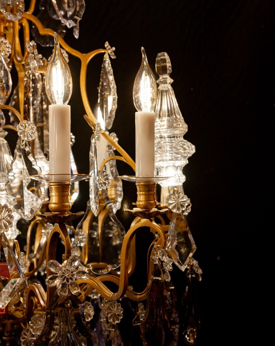 Louis XV Style Chandelier In Gilt Bronze And Cut Crystal Decor Signed Baccarat Circa 1880-photo-3