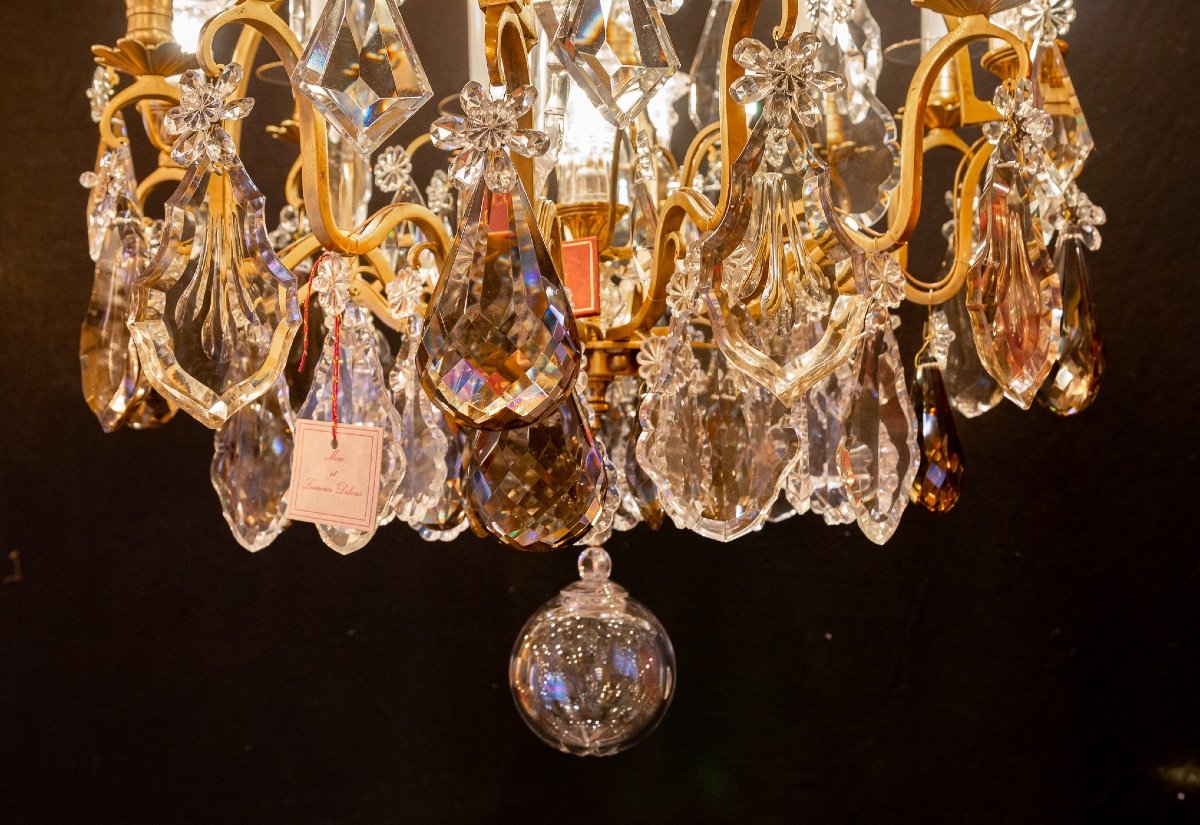 Louis XV Style Chandelier In Gilt Bronze And Cut Crystal Decor Signed Baccarat Circa 1880-photo-6