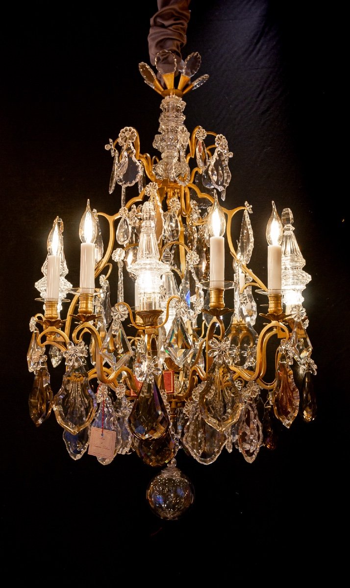 Louis XV Style Chandelier In Gilt Bronze And Cut Crystal Decor Signed Baccarat Circa 1880-photo-8