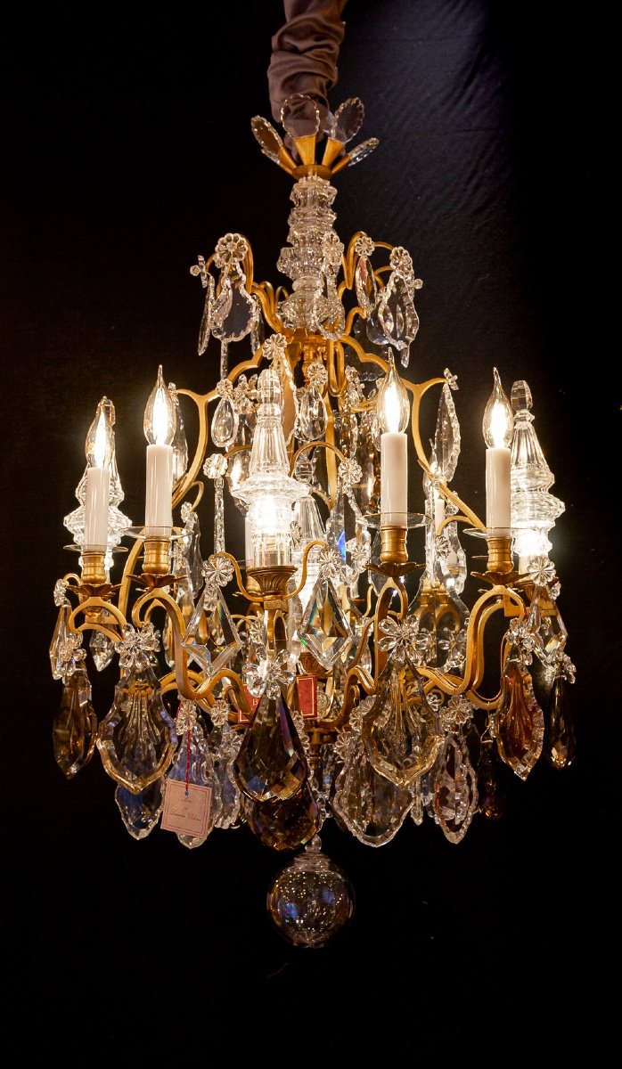 Louis XV Style Chandelier In Gilt Bronze And Cut Crystal Decor Signed Baccarat Circa 1880