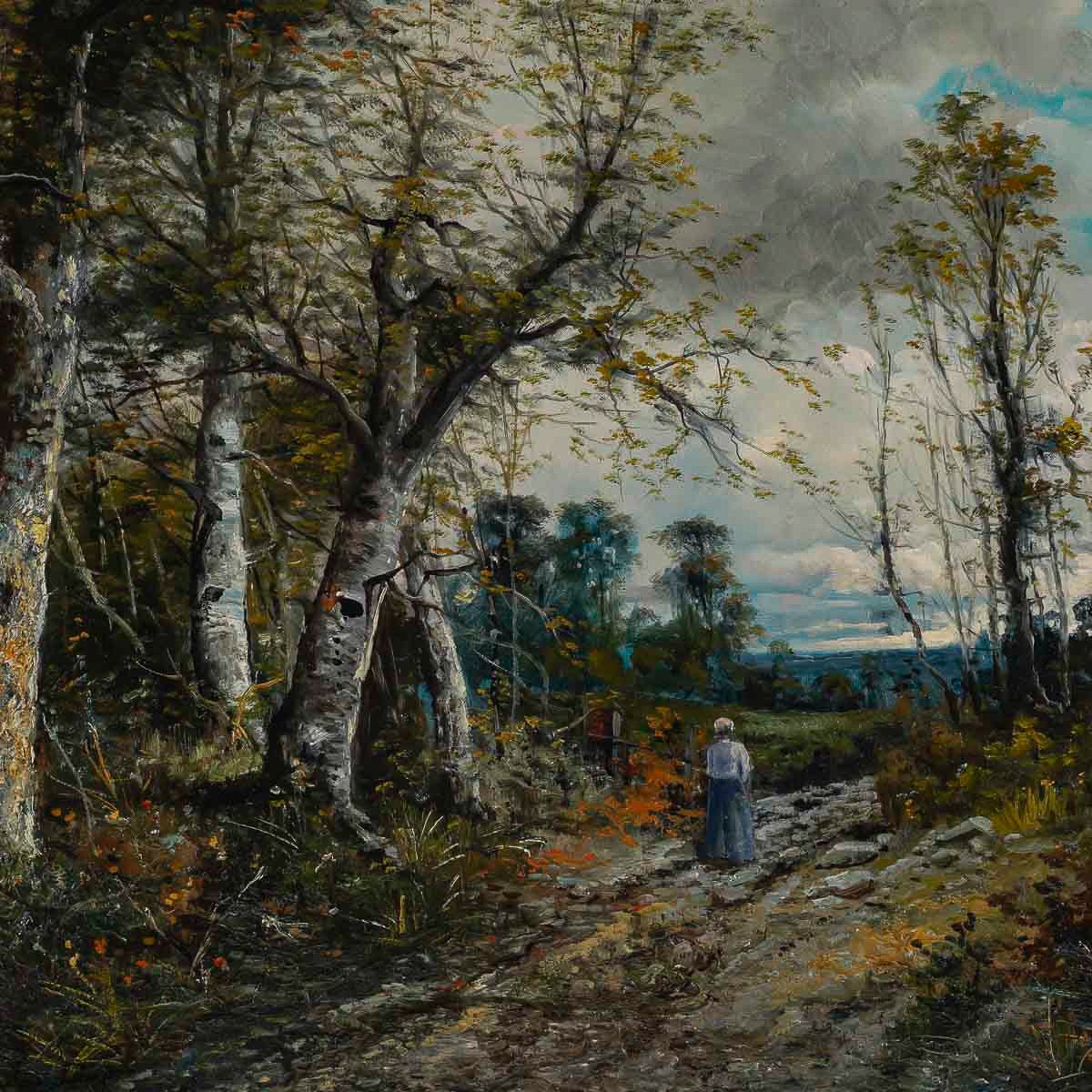 Jules Dupré (1811-1889) Promenade En Foret Barbizon School Oil On Canvas Circa 1870-photo-4