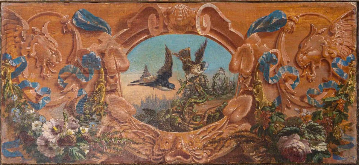 Alphonse Carrière (1808-1881) - Paneled Decoration Of Six Bird Still Lifes Circa 1850-1860-photo-1