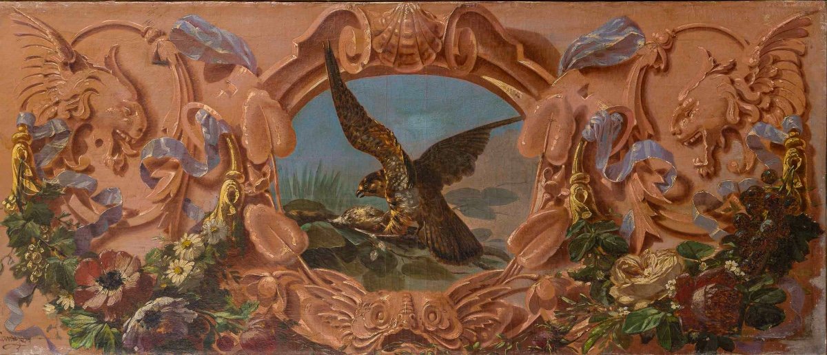 Alphonse Carrière (1808-1881) - Paneled Decoration Of Six Bird Still Lifes Circa 1850-1860-photo-2