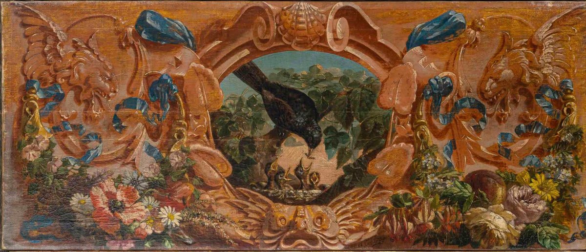 Alphonse Carrière (1808-1881) - Paneled Decoration Of Six Bird Still Lifes Circa 1850-1860-photo-3