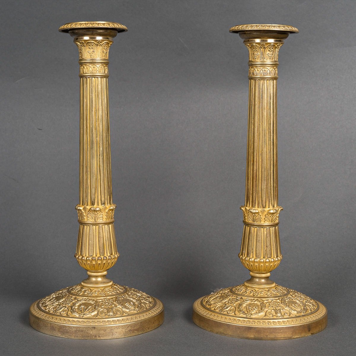 Gérard Jean Galle (1788-1846) Pair Of Finely Chiseled And Gilded Bronze Candlesticks Circa 1820