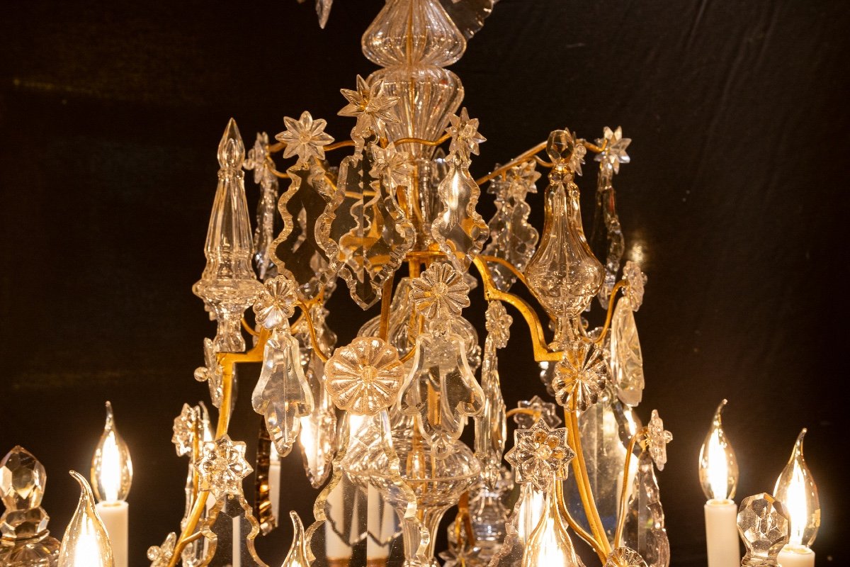 Louis XV Period Chandelier In Gilt Bronze With Dagger Decor And Cut Crystal Plaques-photo-1