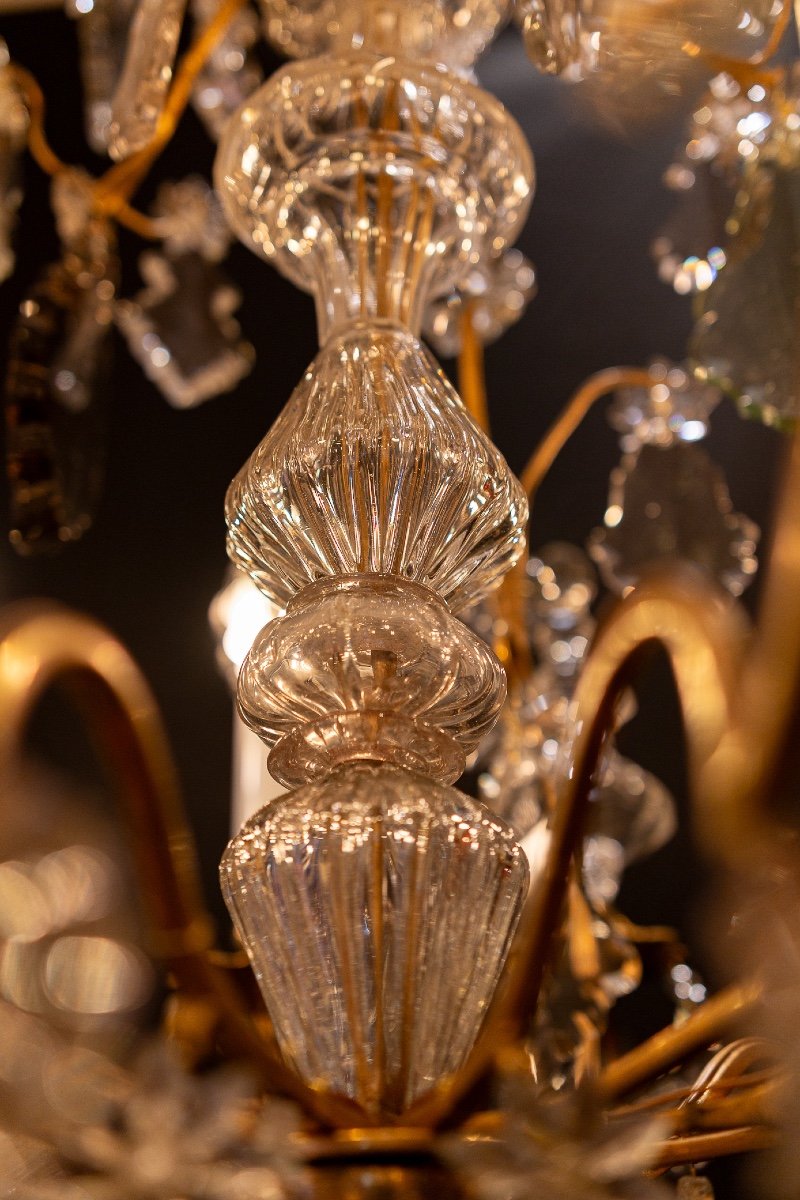 Louis XV Period Chandelier In Gilt Bronze With Dagger Decor And Cut Crystal Plaques-photo-6