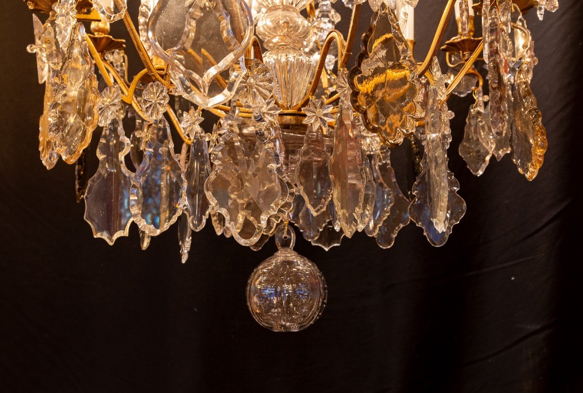 Louis XV Period Chandelier In Gilt Bronze With Dagger Decor And Cut Crystal Plaques-photo-7