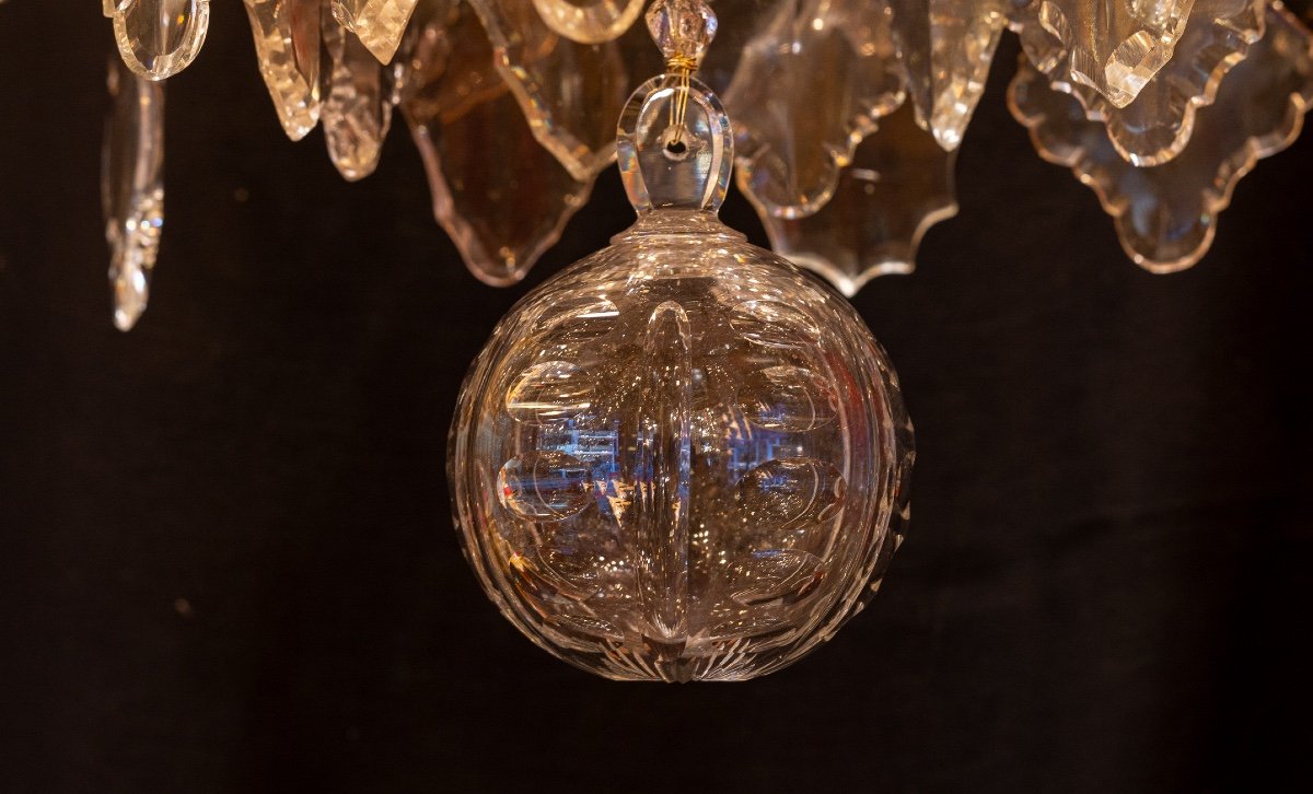 Louis XV Period Chandelier In Gilt Bronze With Dagger Decor And Cut Crystal Plaques-photo-8