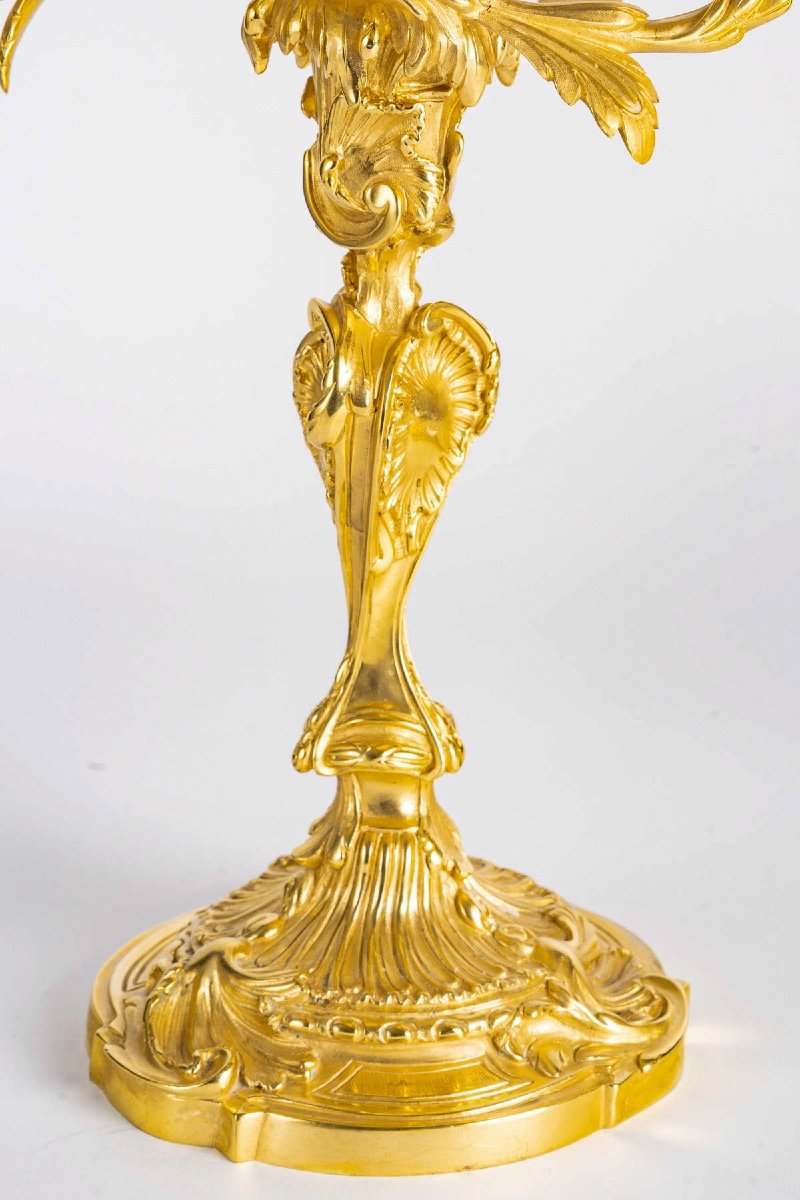 Henri Vian 1860-1905 Pair Of Louis XV Style Candelabra In Chiseled And Gilded Bronze Circa 1890-photo-1