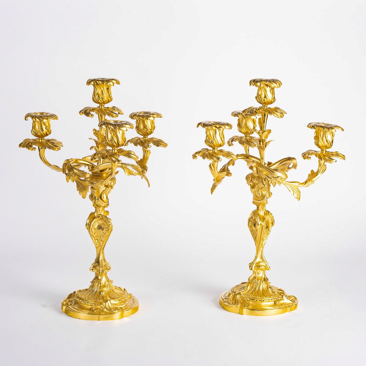 Henri Vian 1860-1905 Pair Of Louis XV Style Candelabra In Chiseled And Gilded Bronze Circa 1890-photo-5