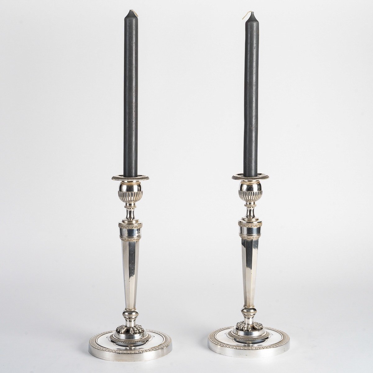André Antoine Ravrio (1759-1814) Pair Of Octagonal Silvered Bronze Candlesticks Circa 1808-1810
