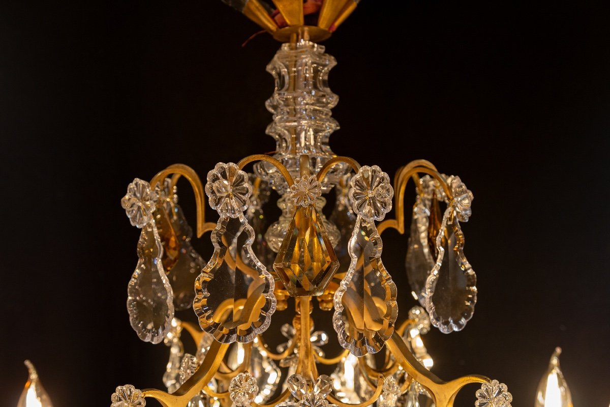 Louis XV Style Gilt Bronze Chandelier With Cut Crystal Decoration Signed By Baccarat-photo-3