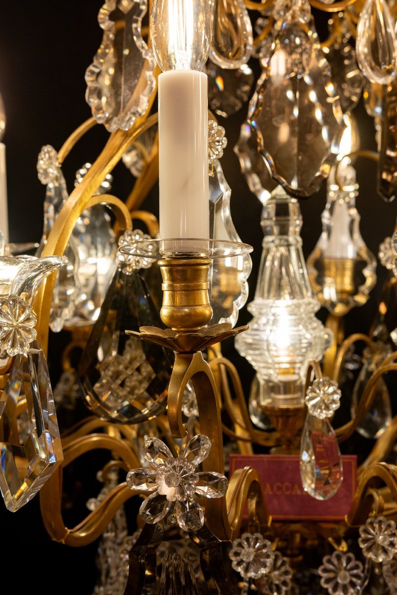 Louis XV Style Gilt Bronze Chandelier With Cut Crystal Decoration Signed By Baccarat-photo-3