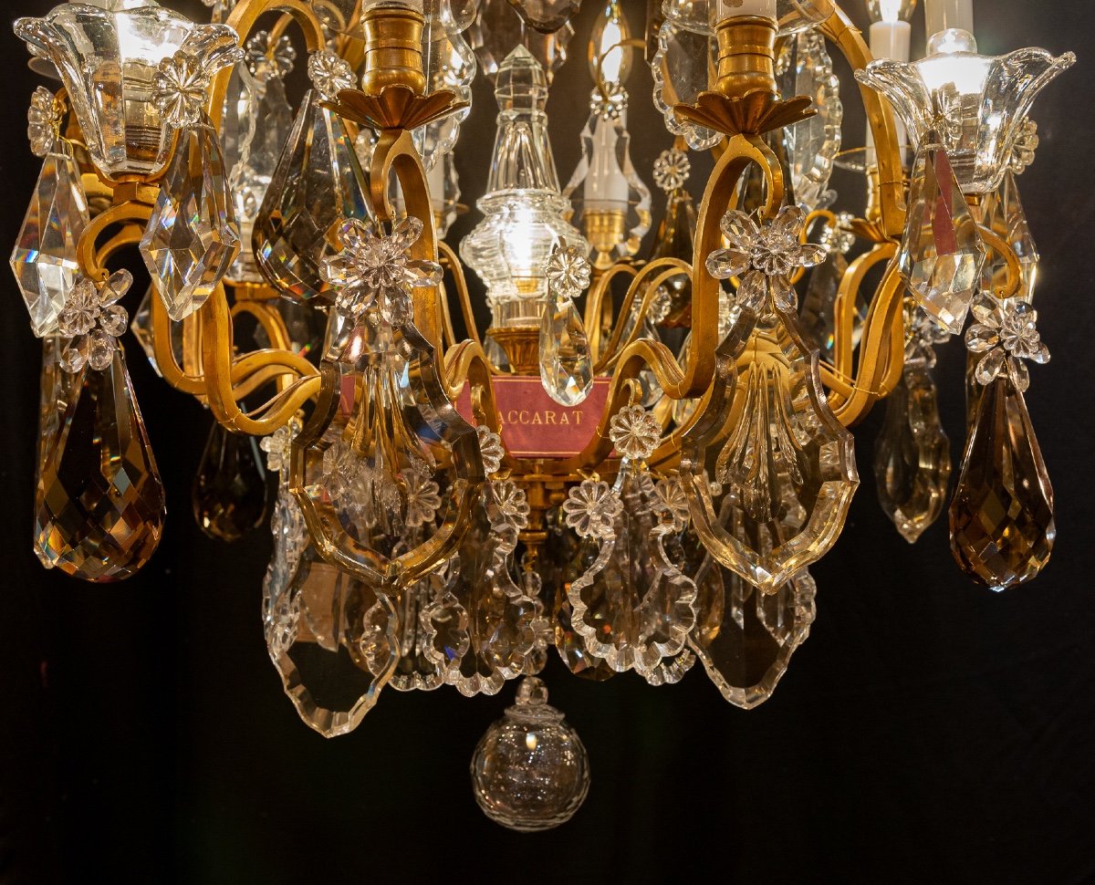 Louis XV Style Gilt Bronze Chandelier With Cut Crystal Decoration Signed By Baccarat-photo-5