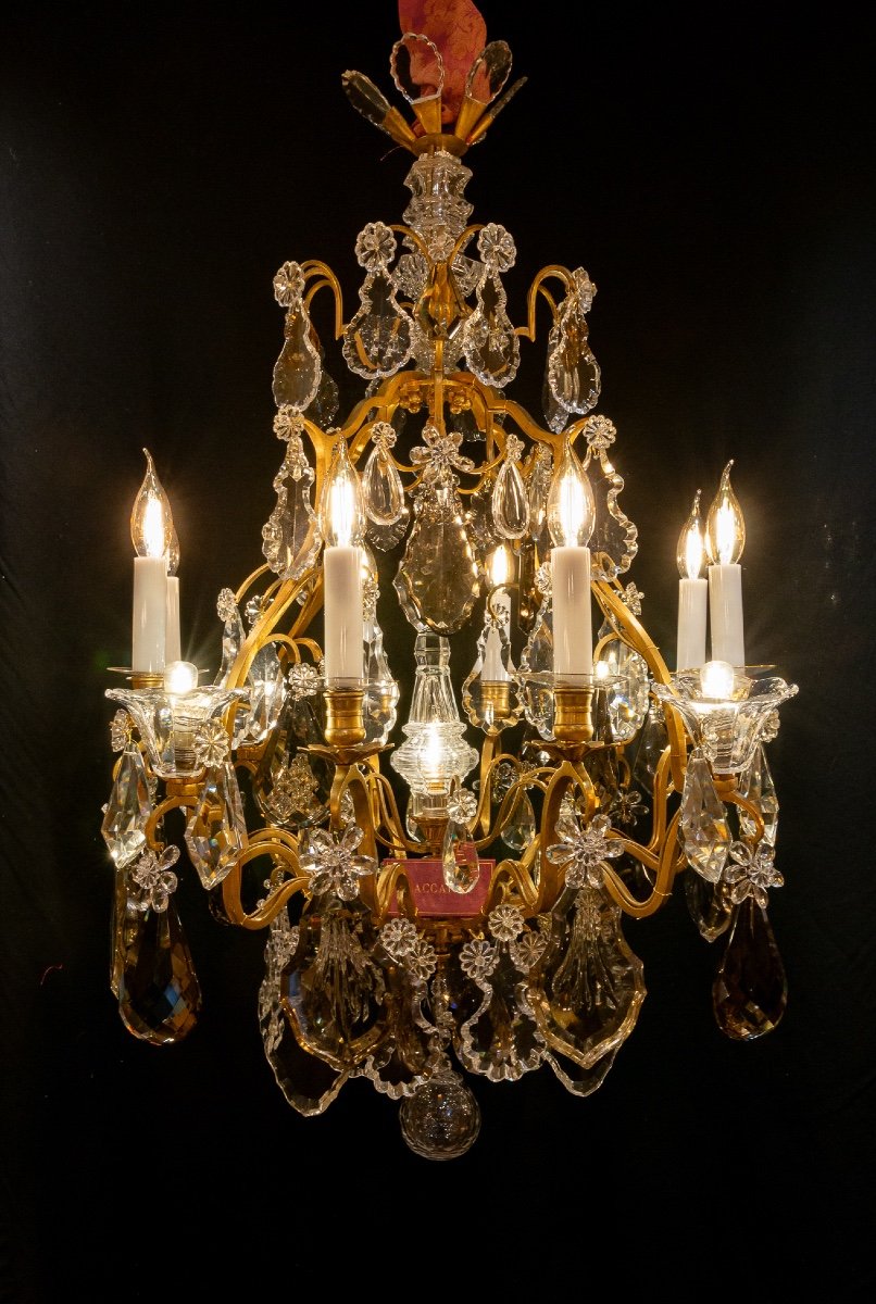 Louis XV Style Gilt Bronze Chandelier With Cut Crystal Decoration Signed By Baccarat