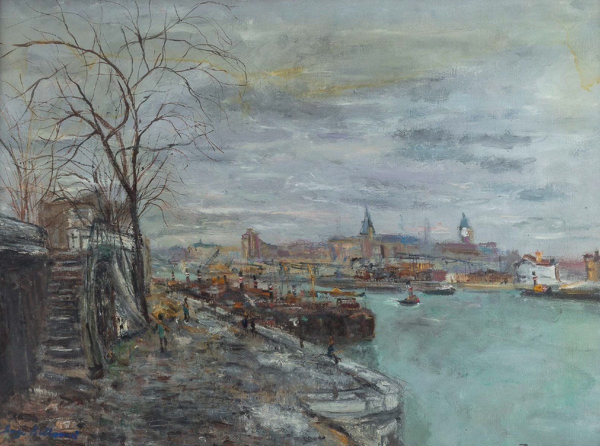 Serge Belloni (1925-2005) The Banks Of The Seine In Paris Oil On Canvas Circa 1960-photo-2