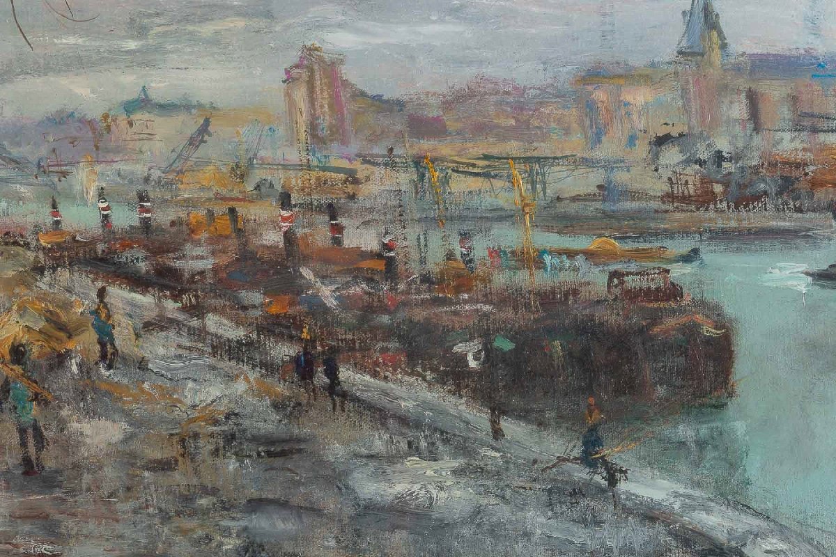 Serge Belloni (1925-2005) The Banks Of The Seine In Paris Oil On Canvas Circa 1960-photo-2
