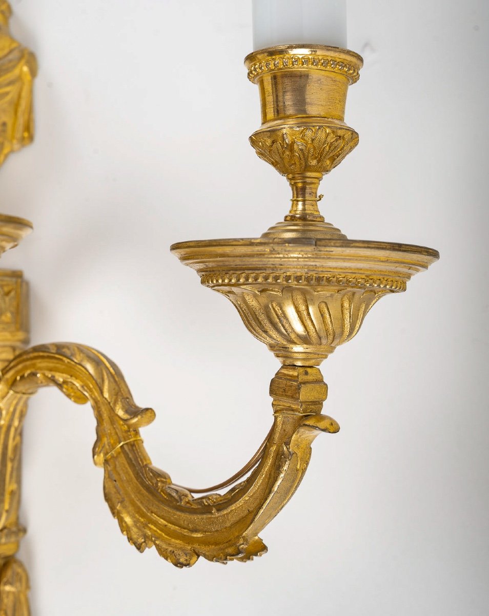 A Pair Of Louis XVI Style Ormolu Three-light Sconces Circa 1850-photo-4