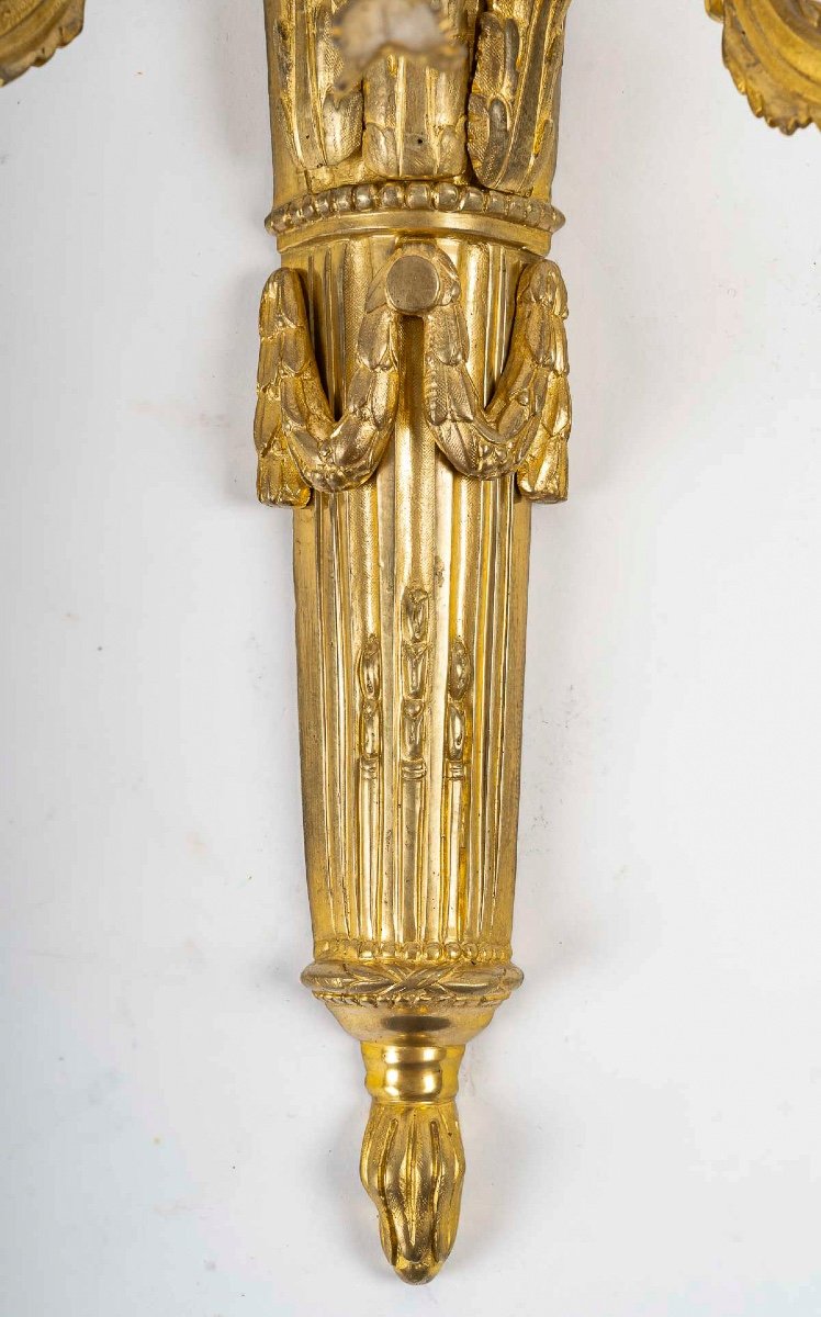 A Pair Of Louis XVI Style Ormolu Three-light Sconces Circa 1850-photo-1