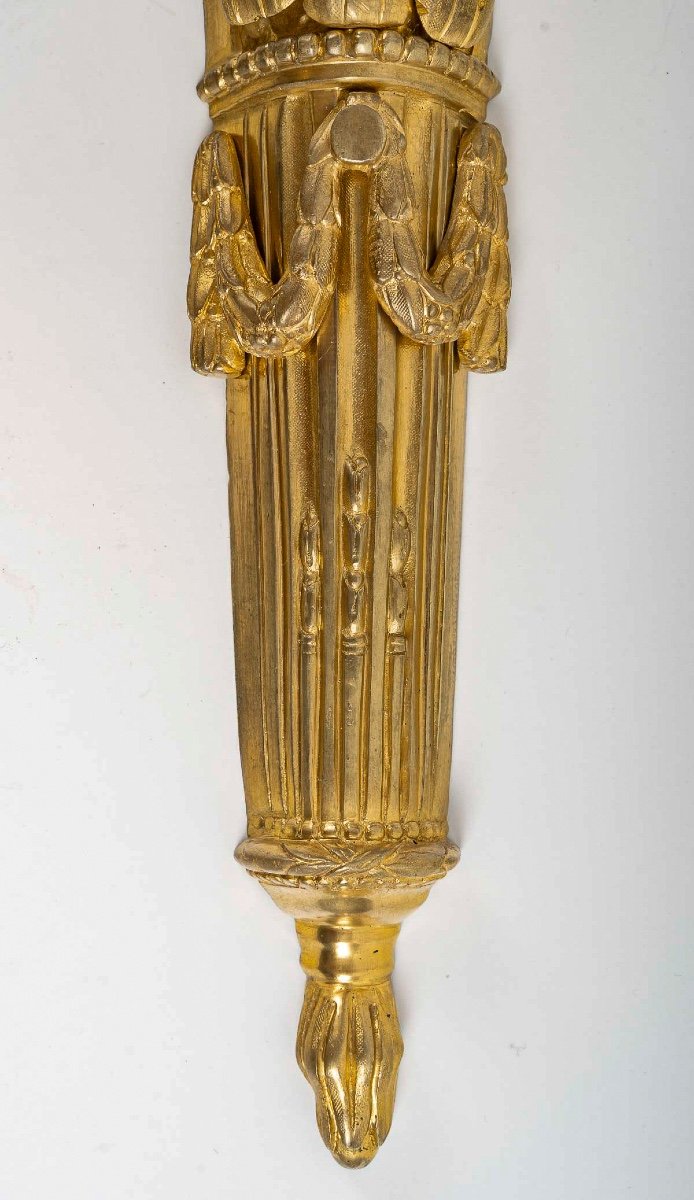A Pair Of Louis XVI Style Ormolu Three-light Sconces Circa 1850-photo-2