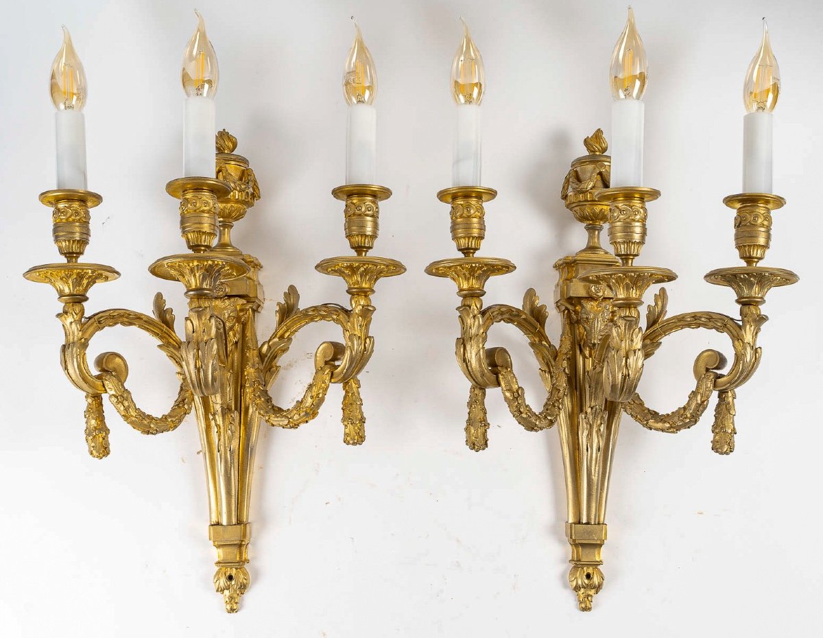 An Large Pair Of Louis XVI Ormolu Sconces With Rams, Circa 1820-1830-photo-2