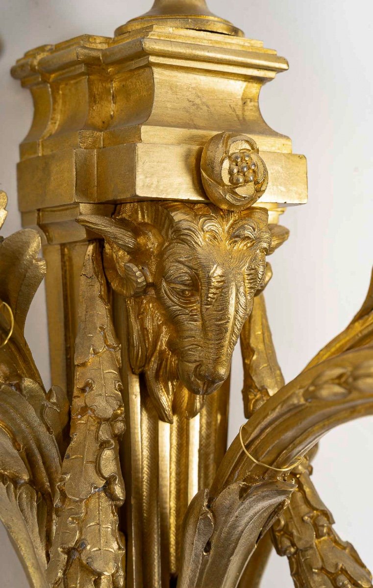 An Large Pair Of Louis XVI Ormolu Sconces With Rams, Circa 1820-1830-photo-4