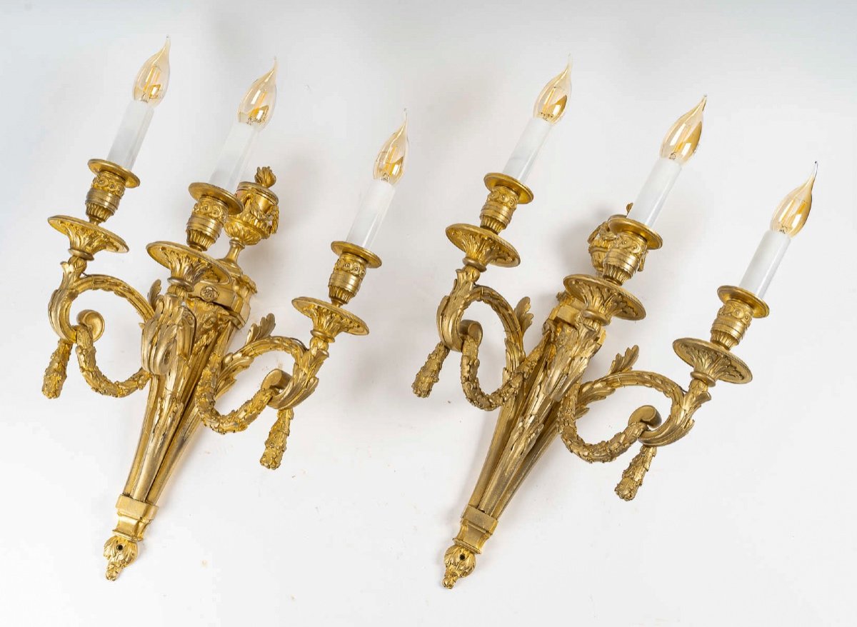 An Large Pair Of Louis XVI Ormolu Sconces With Rams, Circa 1820-1830