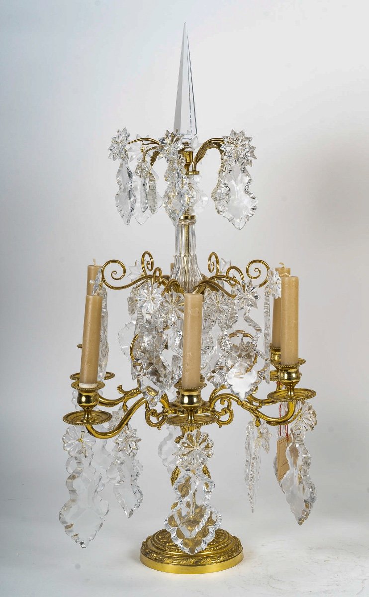 A Pair Of Baccarat Louis XVI Style Gilt Bronze And Crystal Girandoles Circa 1870-photo-3