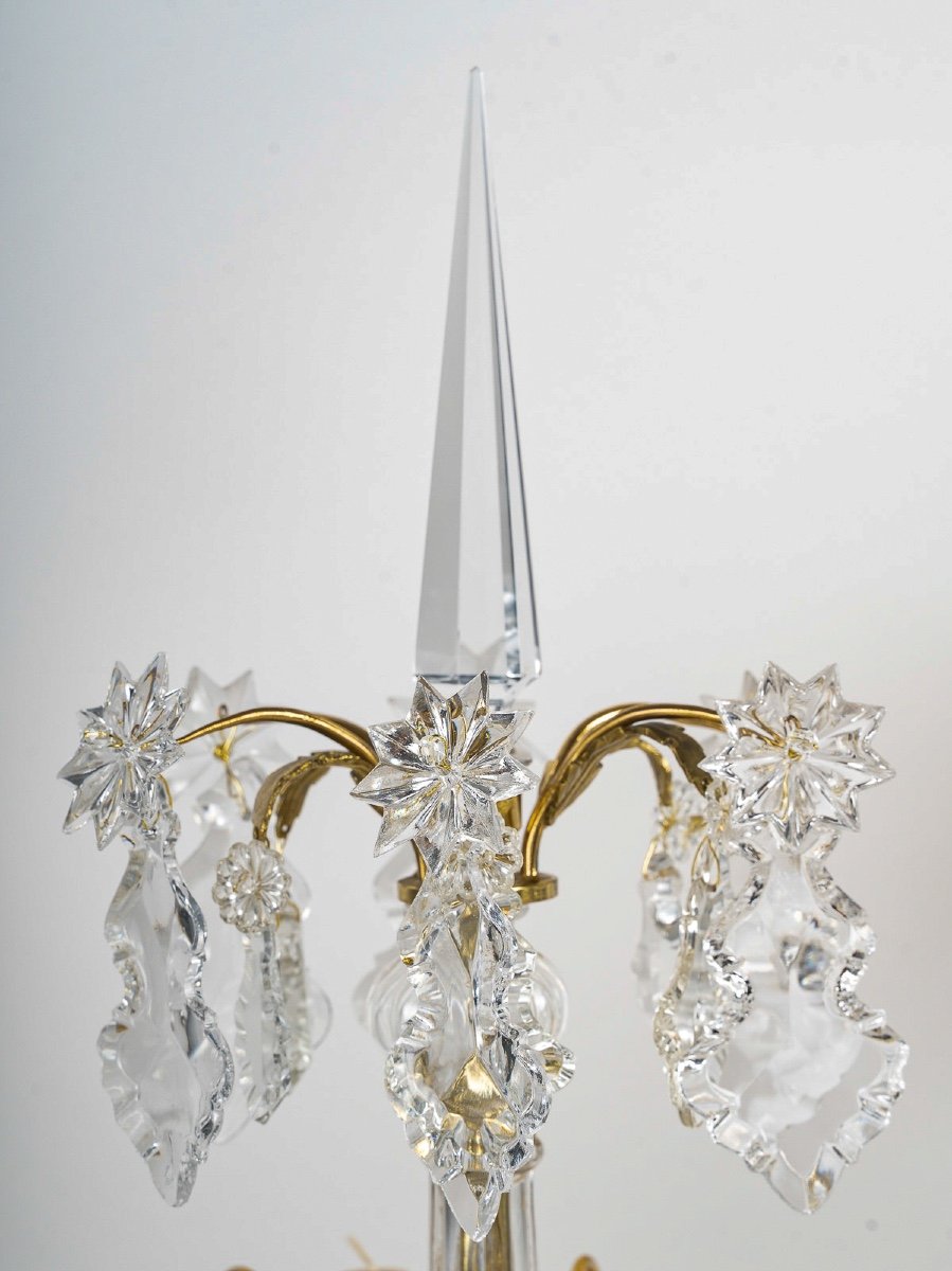 A Pair Of Baccarat Louis XVI Style Gilt Bronze And Crystal Girandoles Circa 1870-photo-4