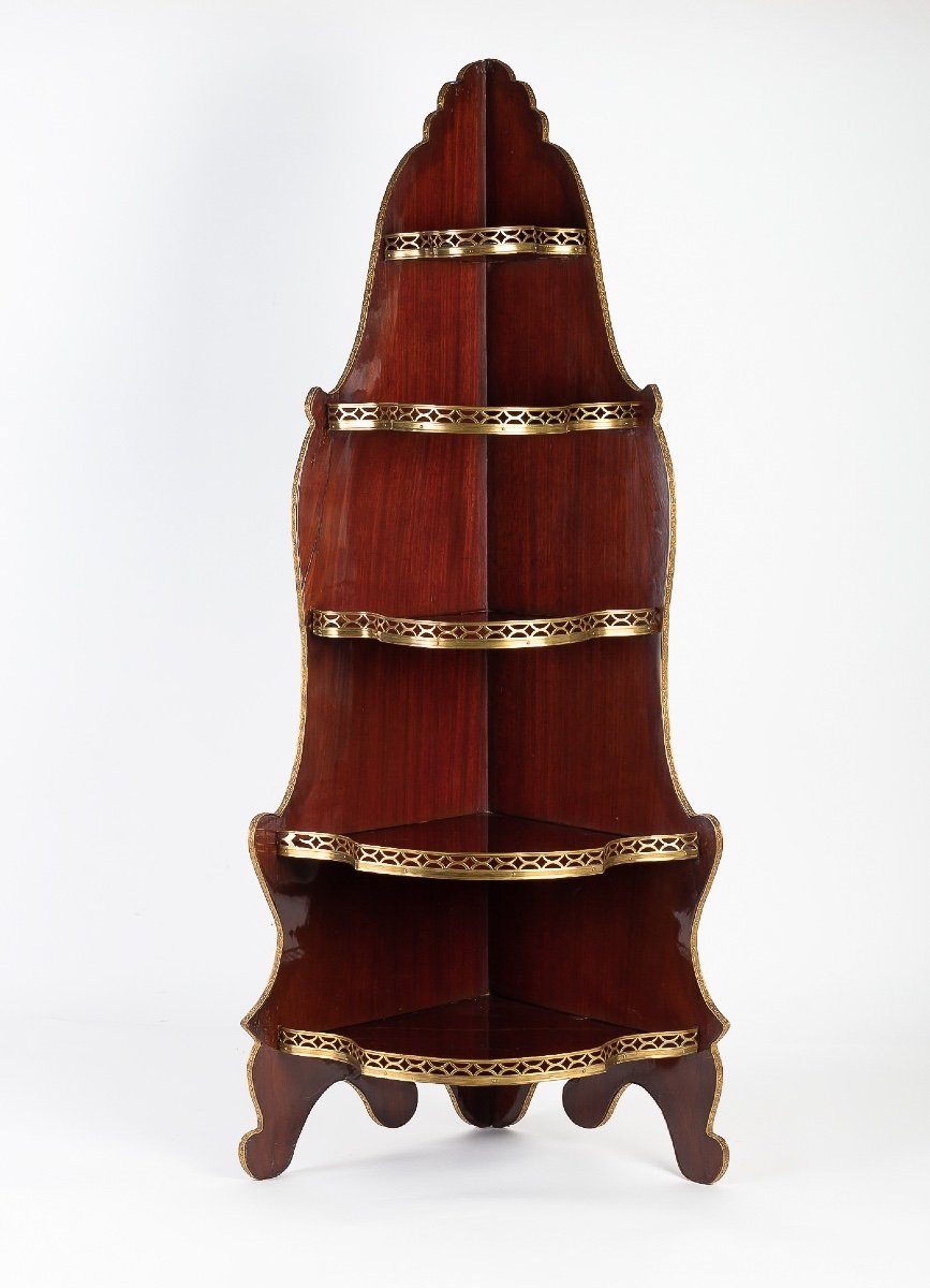 Encoignure En Acajou De Style Louis XVI à Décor De Bronze Et Laiton Doré Vers 1890-1900