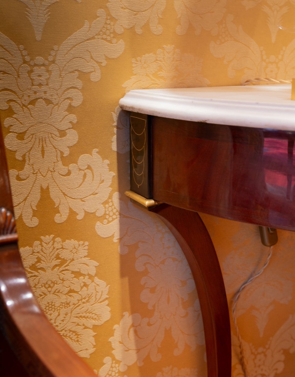 Jean-joseph Chapuis (1765-1864) Mahogany And White Marble Half-moon Console Directoire Period  -photo-4