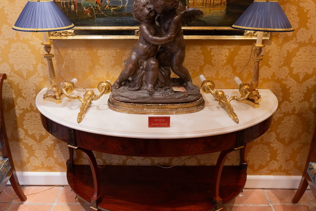 Jean-joseph Chapuis (1765-1864) Mahogany And White Marble Half-moon Console Directoire Period  -photo-1