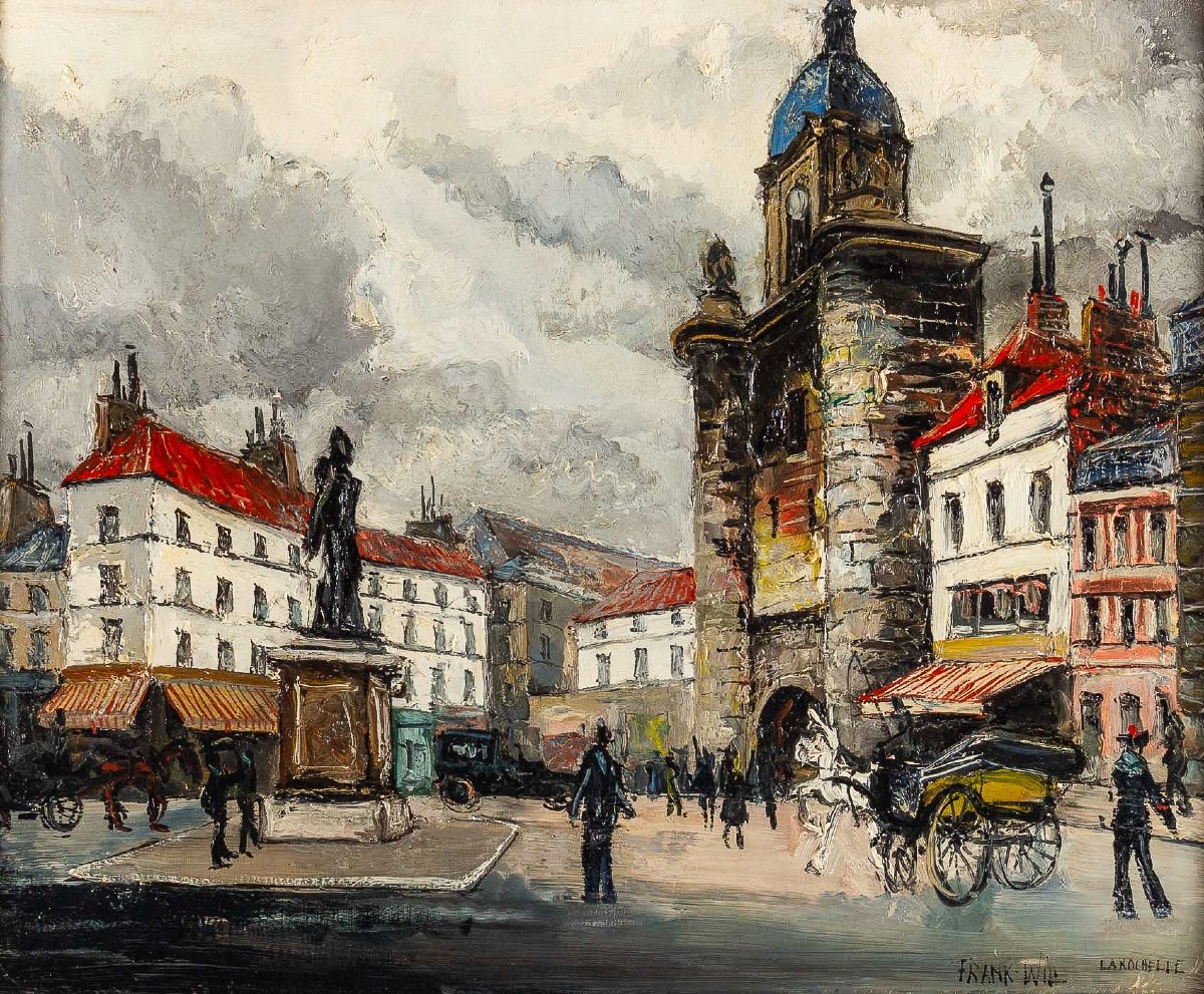 Franck Will (1900-1951) Place De La Grosse Horloge à La Rochelle Oil On Canvas Circa 1925-1930-photo-2