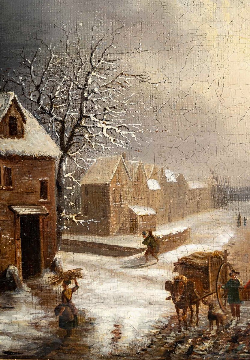 Louis-claude Malbranche (1790-1838) Scene Of Country Life In The Snow Oil On Canvas-photo-4