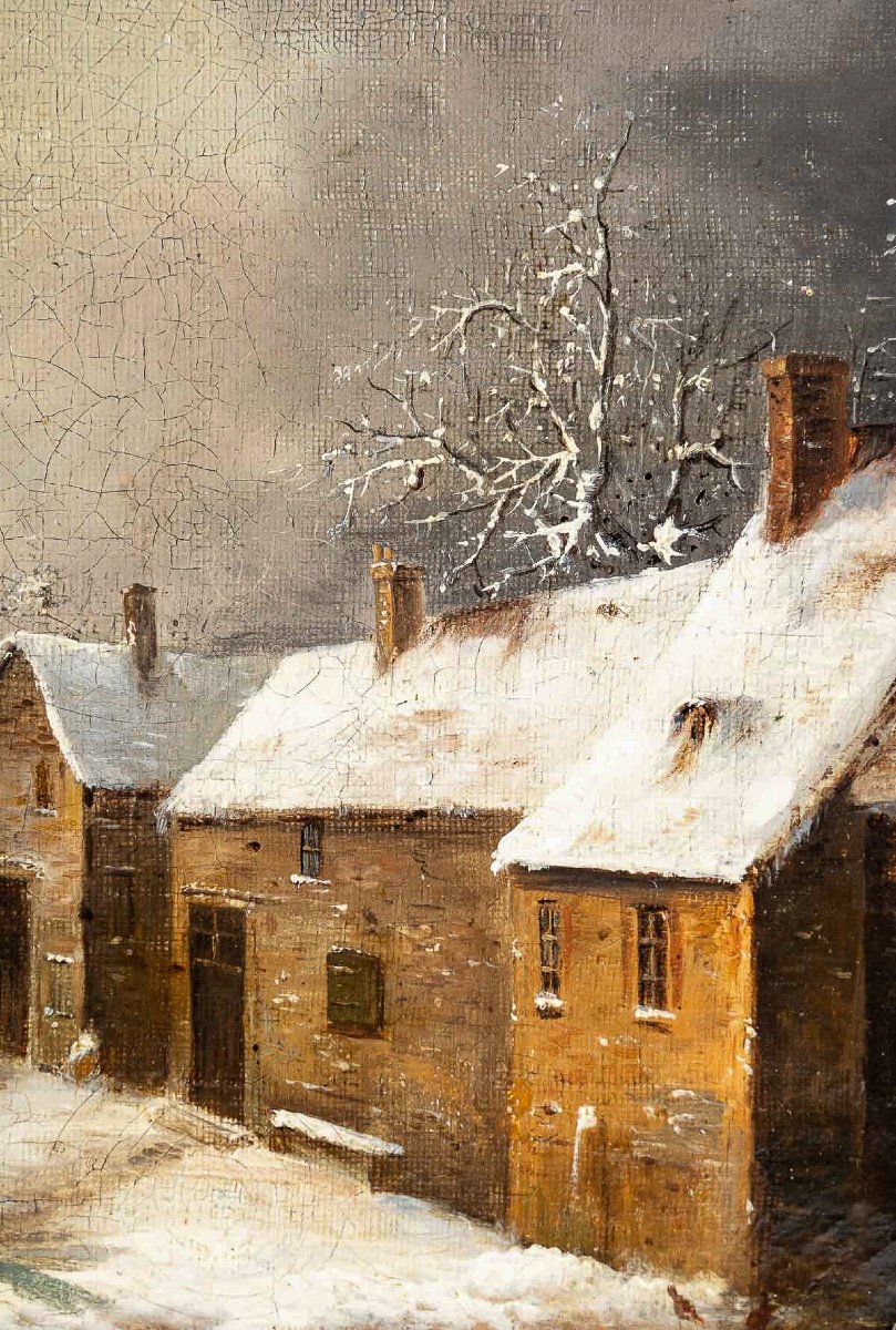 Louis-claude Malbranche (1790-1838) Scene Of Country Life In The Snow Oil On Canvas-photo-1