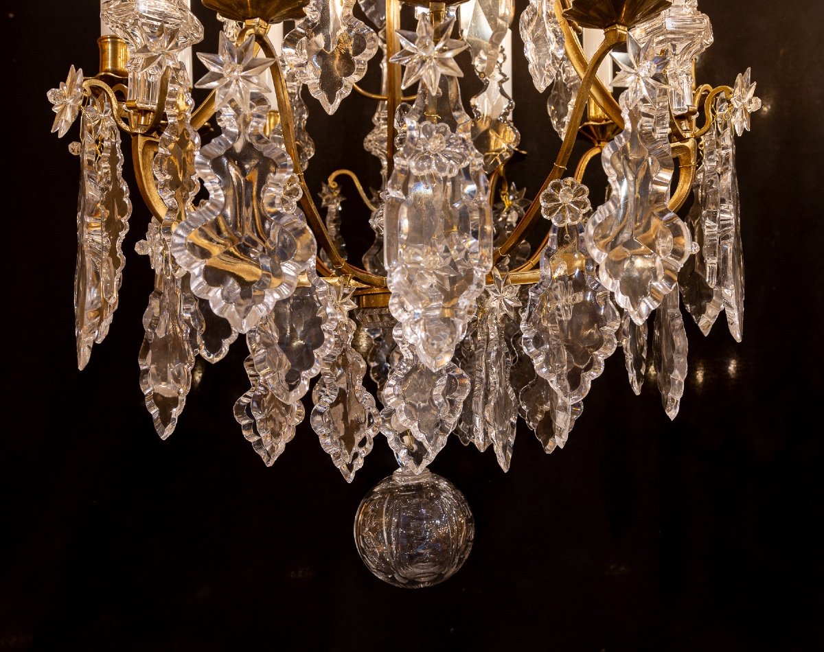 Signed Baccarat Pair Of Louis XV Style Chandeliers In Gilt Bronze And Crystal Circa 1880-1890-photo-1