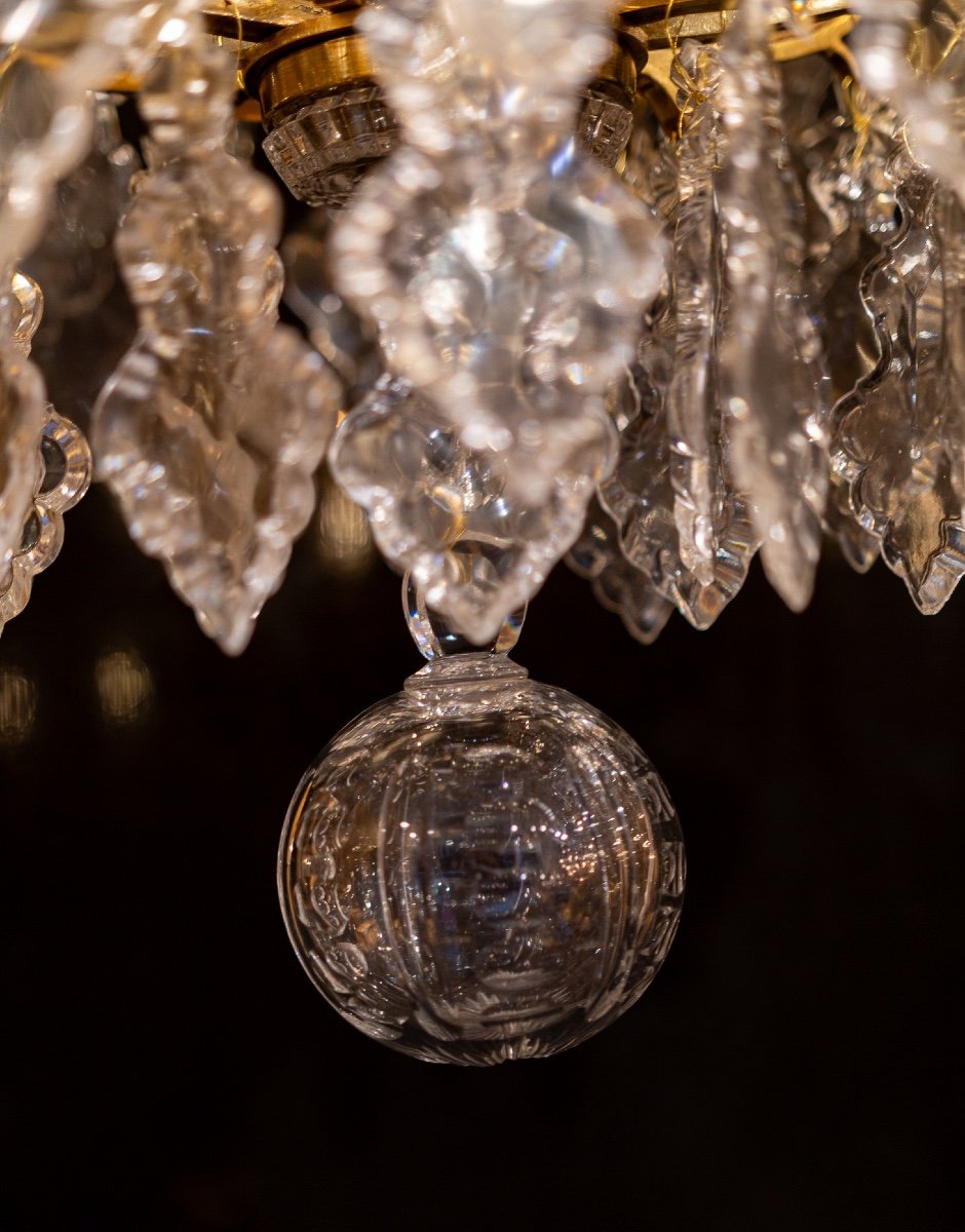 Signed Baccarat Pair Of Louis XV Style Chandeliers In Gilt Bronze And Crystal Circa 1880-1890-photo-2