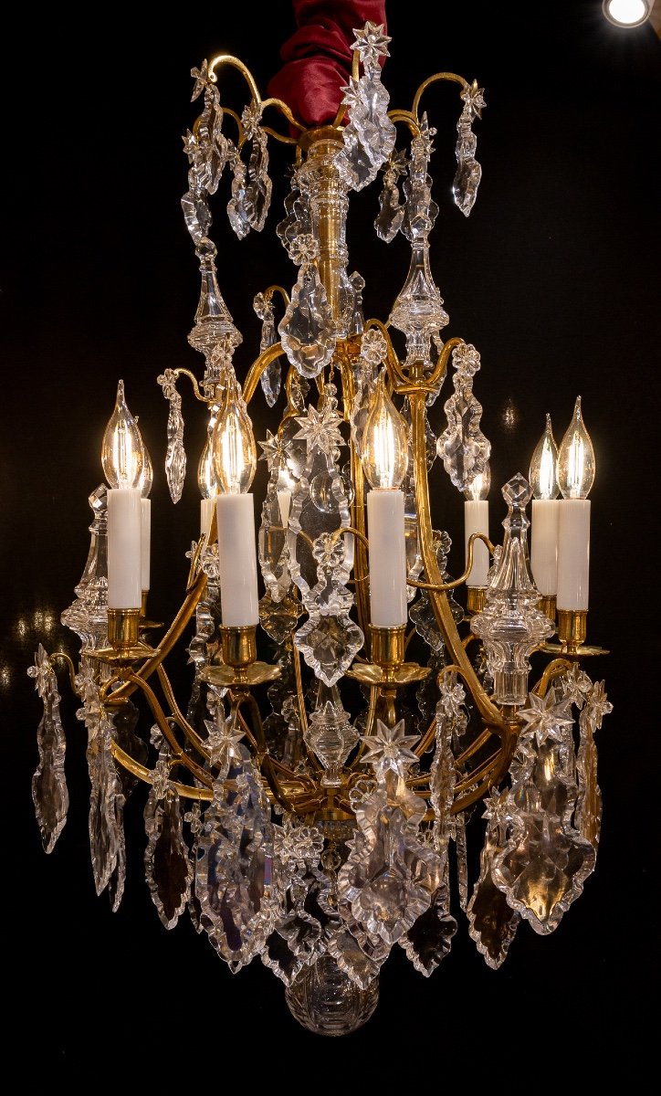 Signed Baccarat Pair Of Louis XV Style Chandeliers In Gilt Bronze And Crystal Circa 1880-1890-photo-3