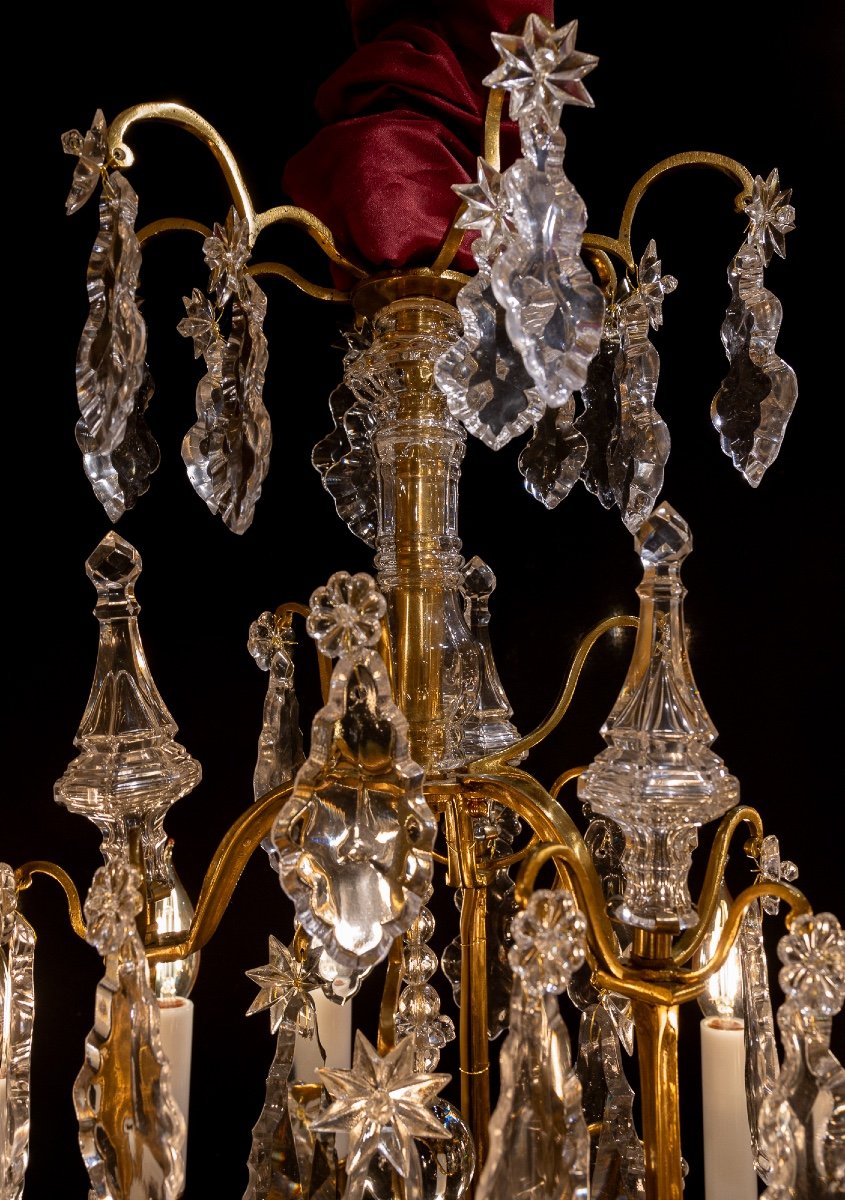 Signed Baccarat Pair Of Louis XV Style Chandeliers In Gilt Bronze And Crystal Circa 1880-1890-photo-4